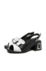 Imagine Sandale cu toc bloc negru cu alb, din piele naturală MIR9519