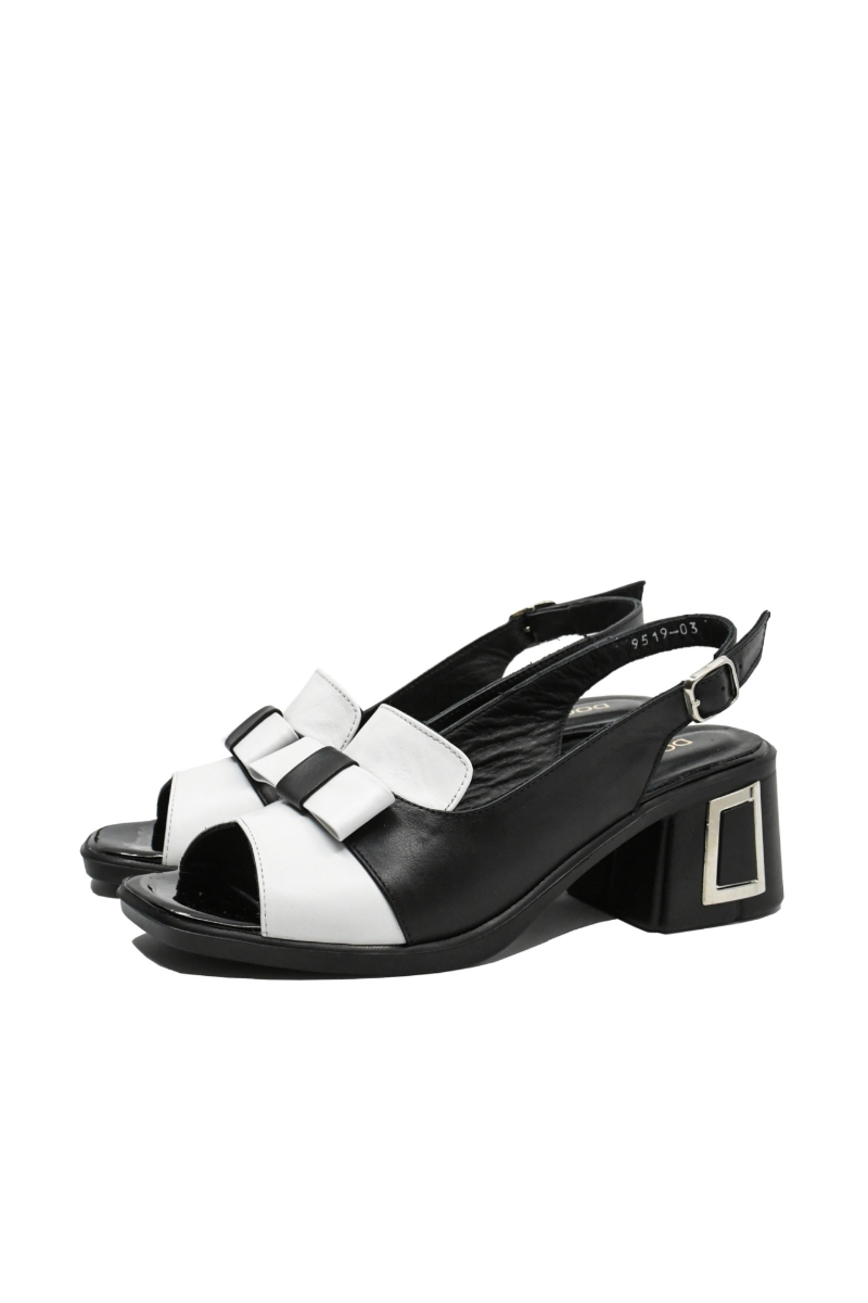 Imagine Sandale cu toc bloc negru cu alb, din piele naturală MIR9519