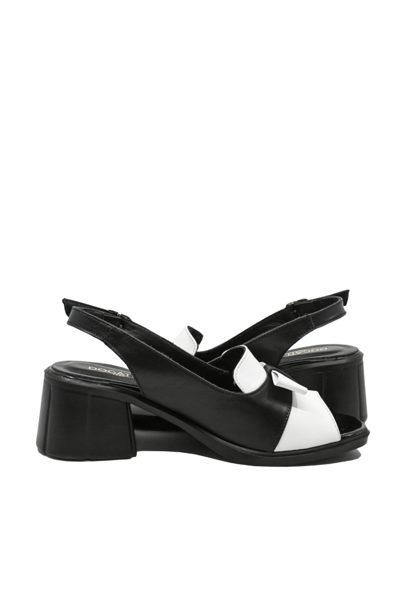 Imagine Sandale cu toc bloc negru cu alb, din piele naturală MIR9519