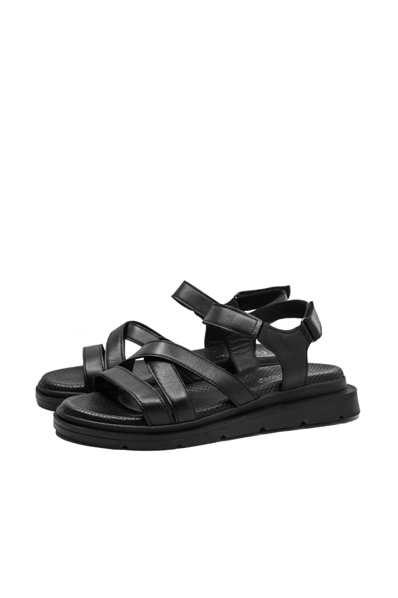 Imagine Sandale damă joase negre, cu barete fine, din piele naturală GOR4863