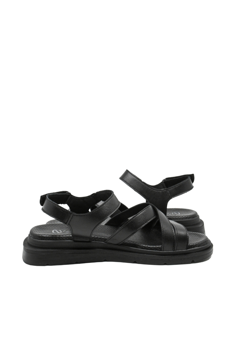 Imagine Sandale damă joase negre, cu barete fine, din piele naturală GOR4863