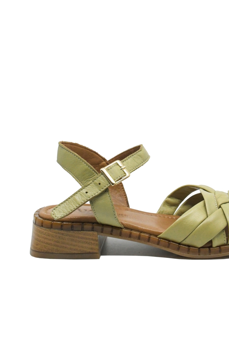 Imagine Sandale damă verde crud, din piele naturală cu model împletit GOR030