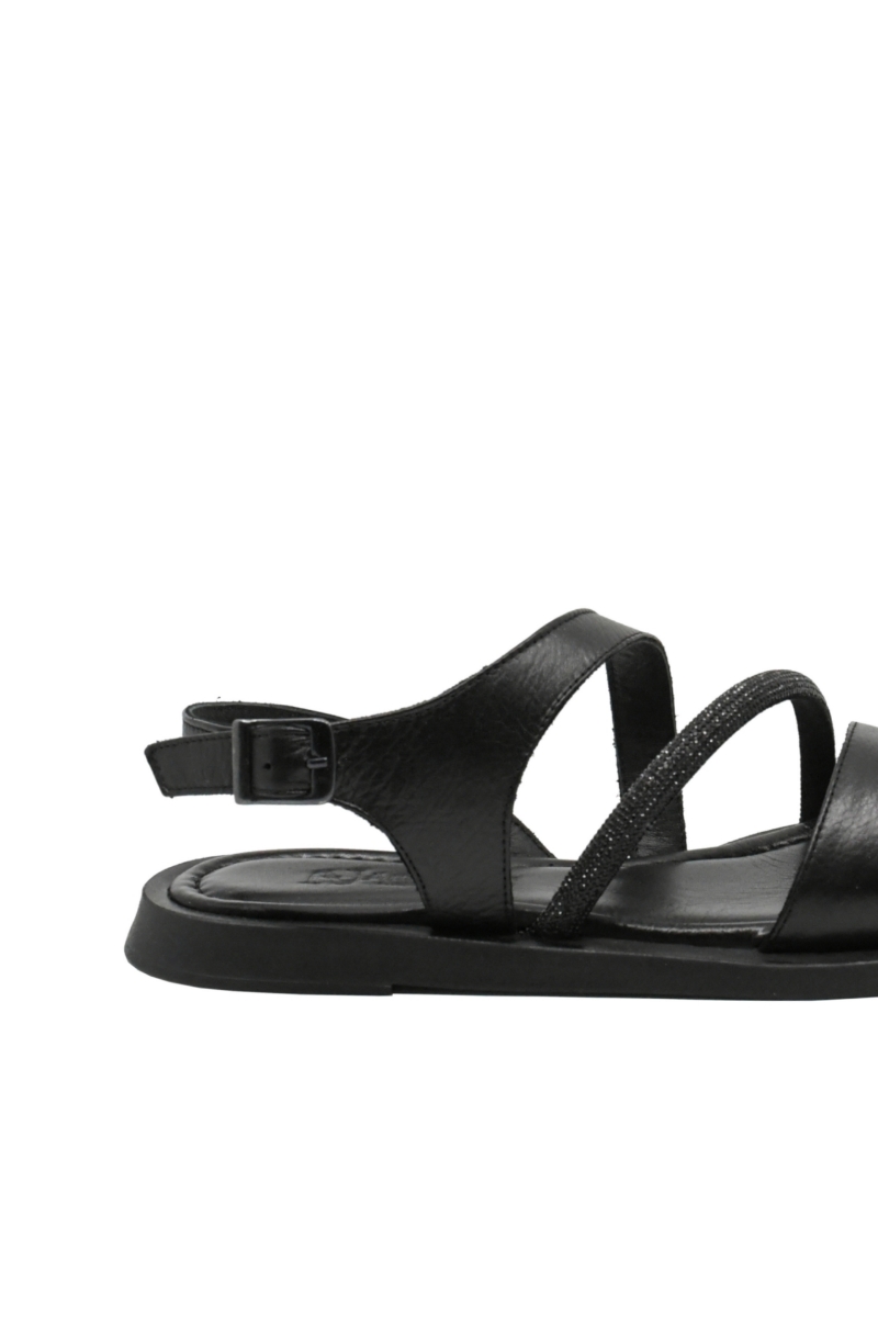 Imagine Sandale damă joase cu strasuri, negre din piele naturală GOR585
