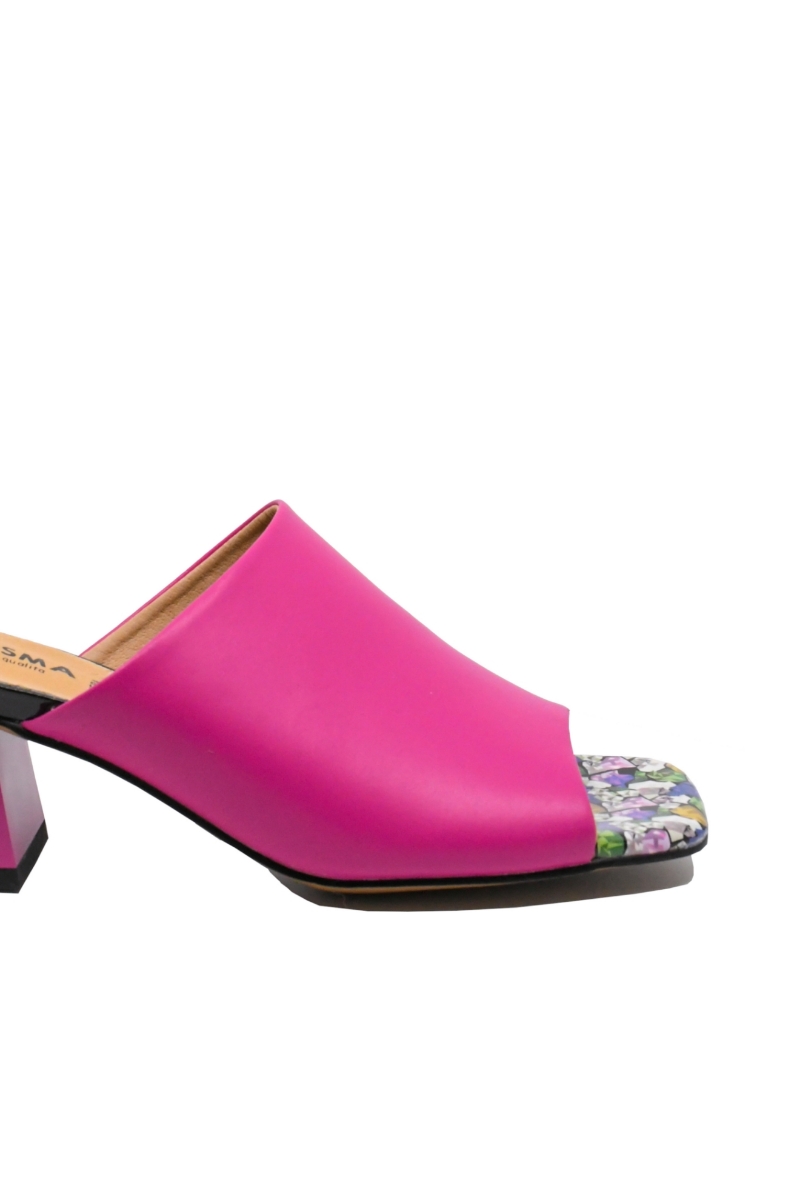 Imagine Saboți damă cu toc statement, fuchsia din piele naturală OTR40014