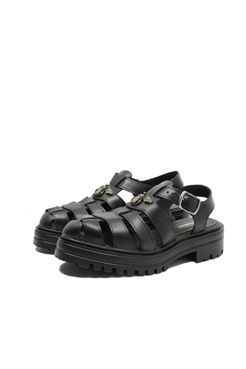 Imagine Sandale damă stil gladiator, negre, din piele naturală FLO501