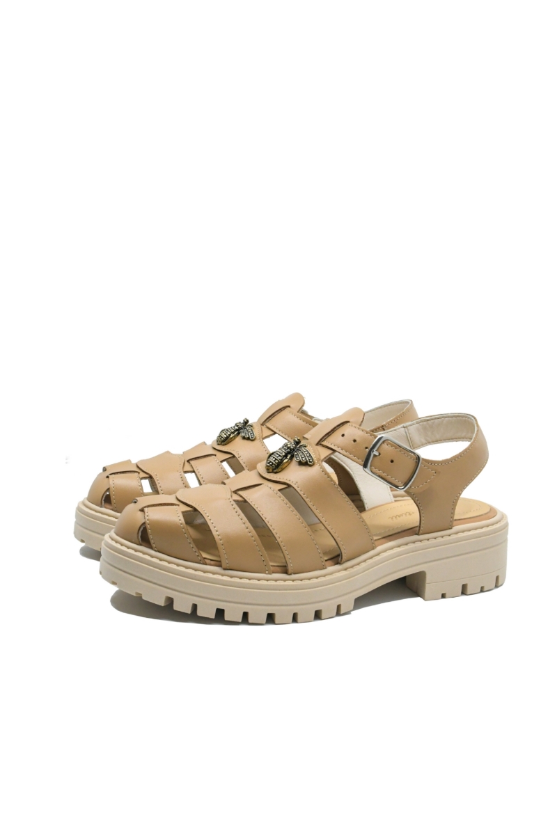 Imagine Sandale damă stil gladiator, bej, din piele naturală FLO501