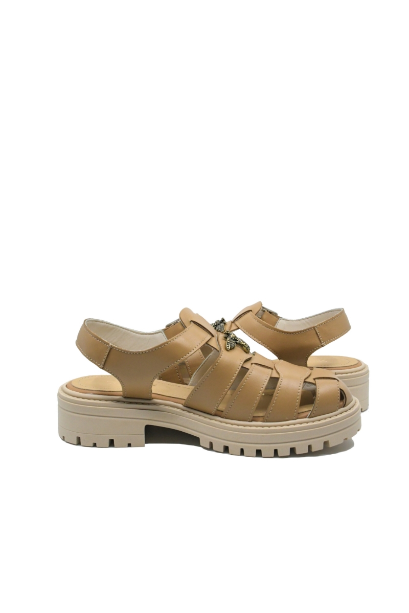 Imagine Sandale damă stil gladiator, bej, din piele naturală FLO501
