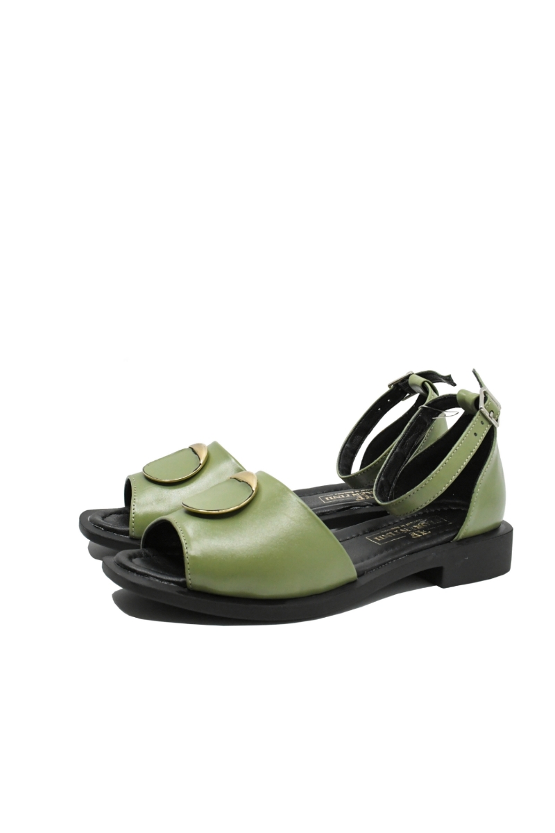 Imagine Sandale damă joase cu baretă la gleznă, olive, din piele naturală FLO028