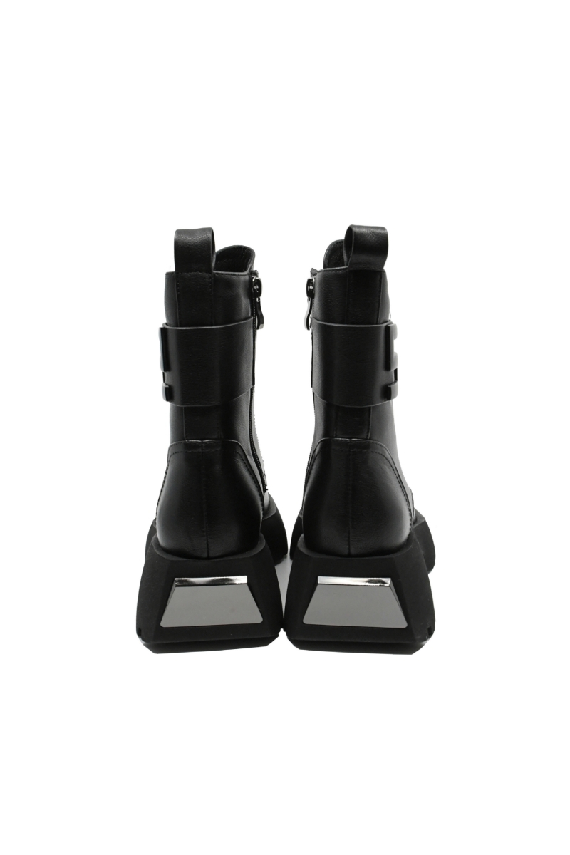Imagine Ghete combat negre din piele naturală cu  talpa ultra masivă FLGZ086-08N