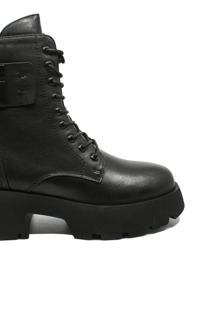 Imagine Ghete combat negre din piele naturală cu  talpa ultra masivă FLGZ086-08N