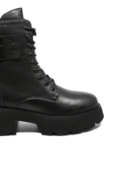 Imagine Ghete combat negre din piele naturală cu  talpa ultra masivă FLGZ086-08N