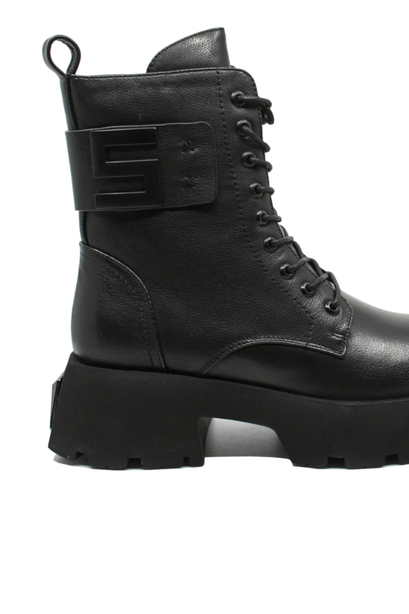 Imagine Ghete combat negre din piele naturală cu  talpa ultra masivă FLGZ086-08N