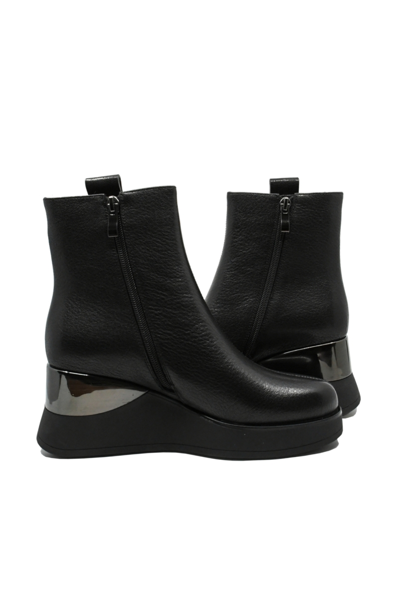 Imagine Botine damă wedge, negre din piele naturală FLGH379-3301N