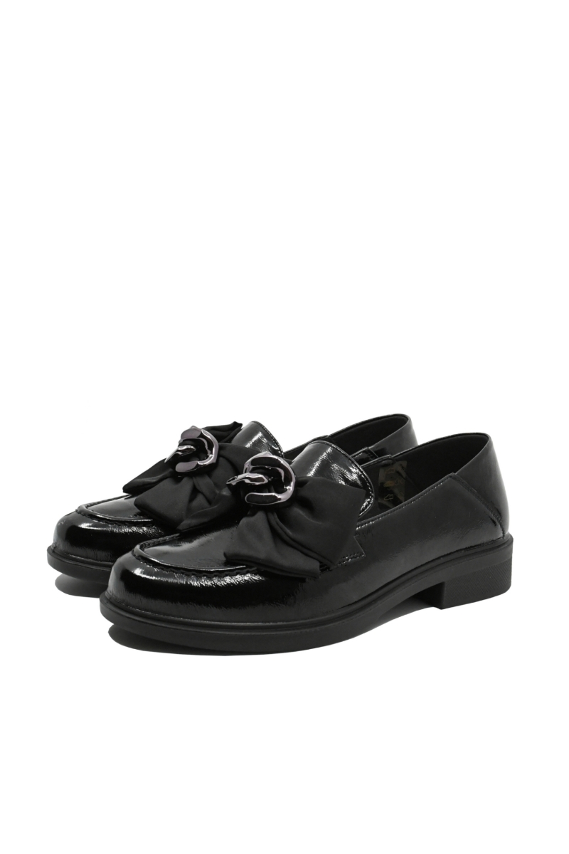 Imagine Pantofi loafer damă negri din lac cu fundiță OTR450040