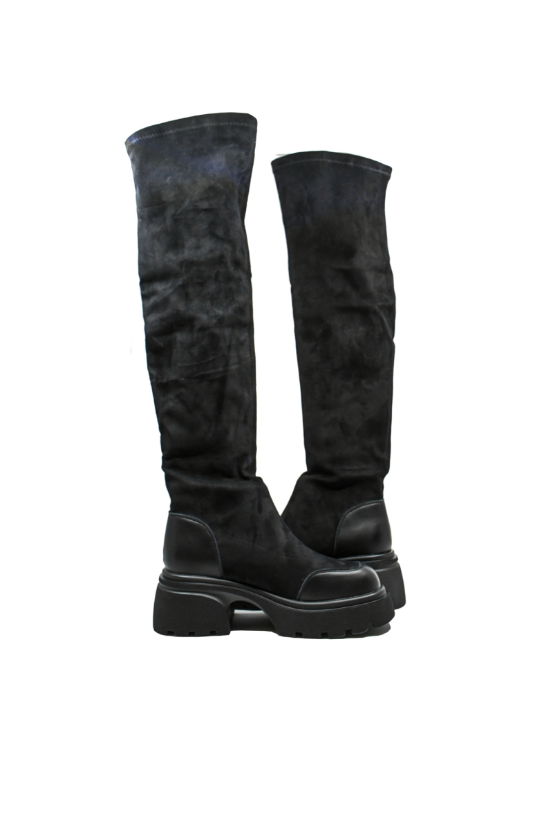 Imagine Cizme damă negre, peste genunchi, mulate pe picior FNX7980-3