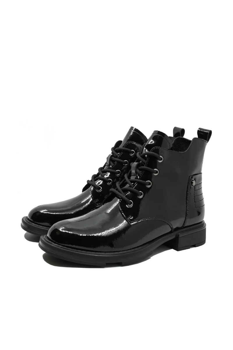 Imagine Ghete ankle din lac negre cu șiret decorativ OTR150067