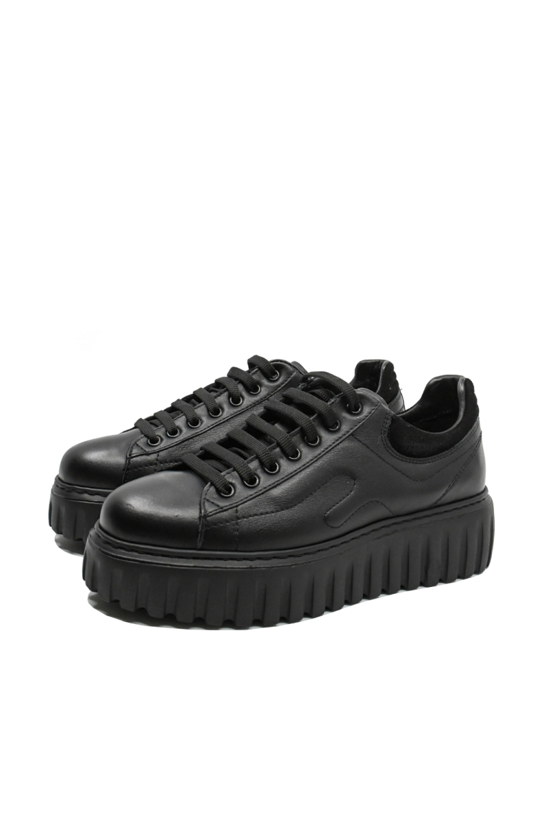 Imagine Pantofi damă cu platformă, negri, din piele naturală FLO607N