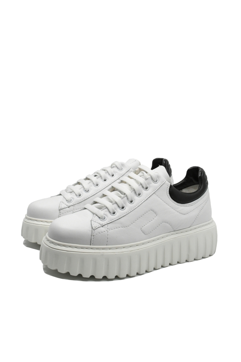 Imagine Pantofi damă cu platformă, albi cu negru, din piele naturală FLO607A-N