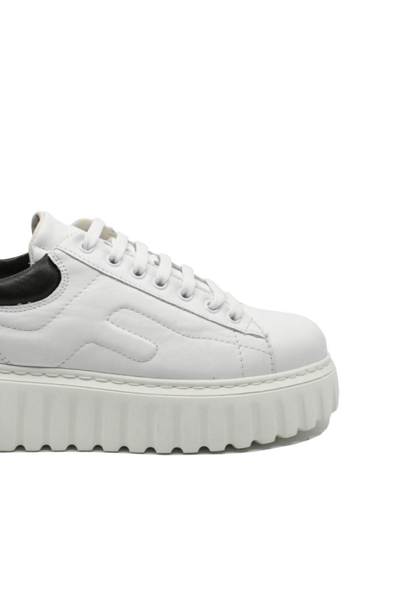 Imagine Pantofi damă cu platformă, albi cu negru, din piele naturală FLO607A-N