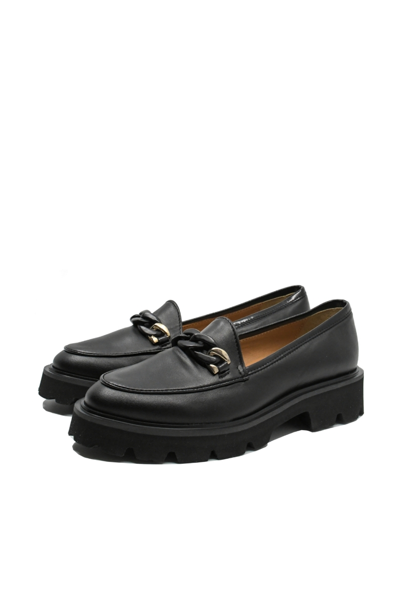 Imagine Pantofi damă tip loafer, cu talpa înaltă, negri, din piele naturală FLO612N