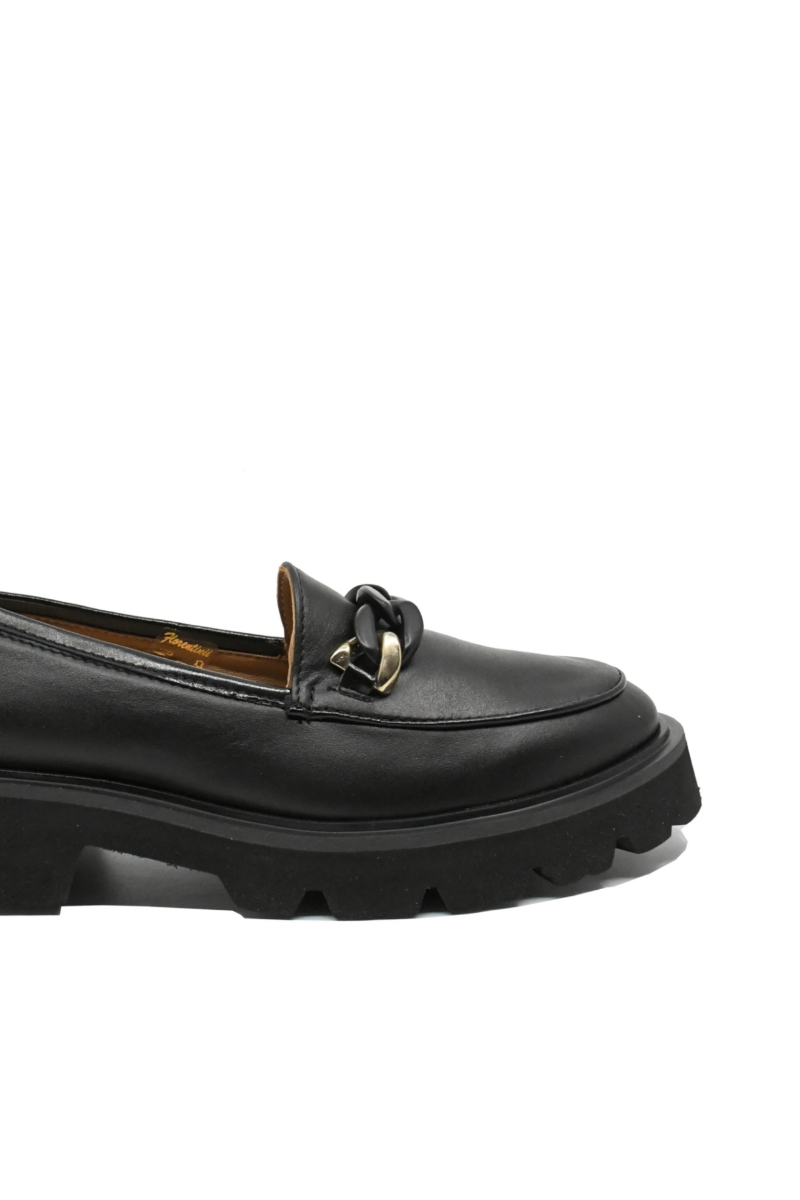 Imagine Pantofi damă tip loafer, cu talpa înaltă, negri, din piele naturală FLO612N