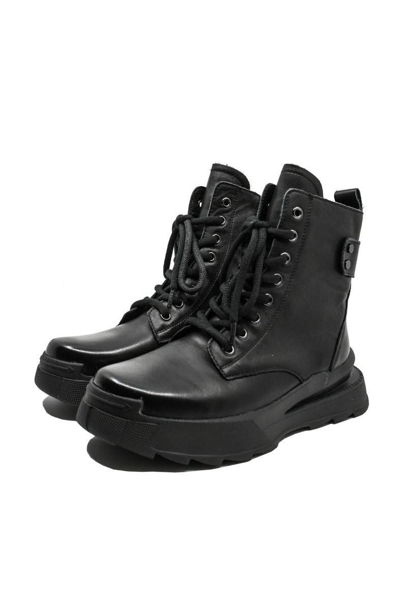 Imagine Ghete damă stil combat, negre, din piele naturală, FNX867598