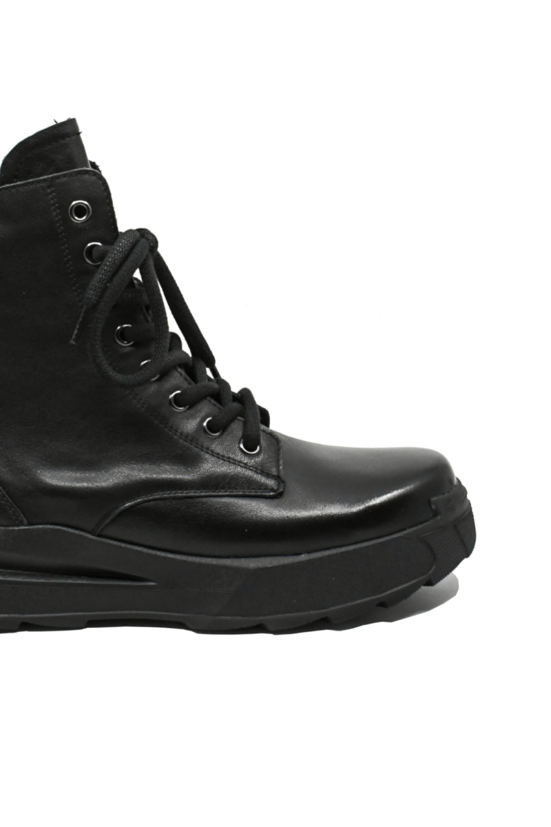 Imagine Ghete damă stil combat, negre, din piele naturală, FNX867598