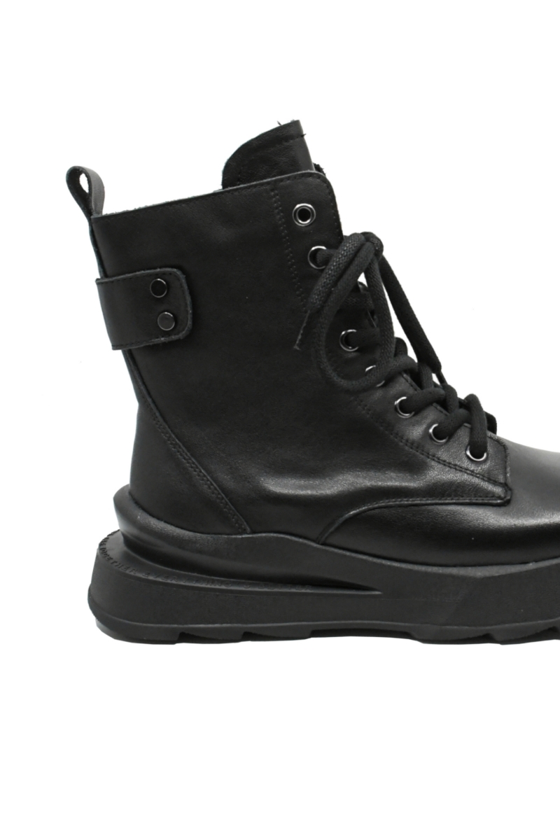 Imagine Ghete damă stil combat, negre, din piele naturală, FNX867598