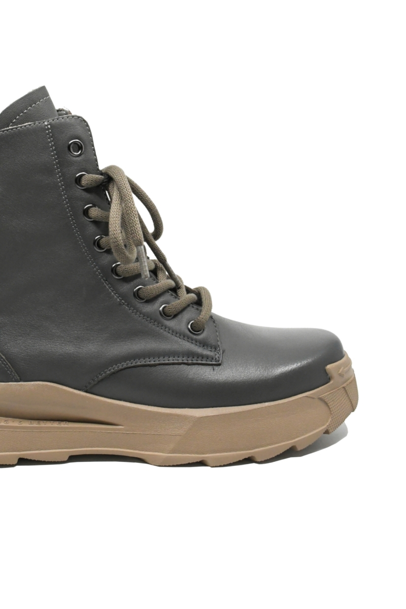 Imagine Ghete damă stil combat, grey, din piele naturală, FNX867598
