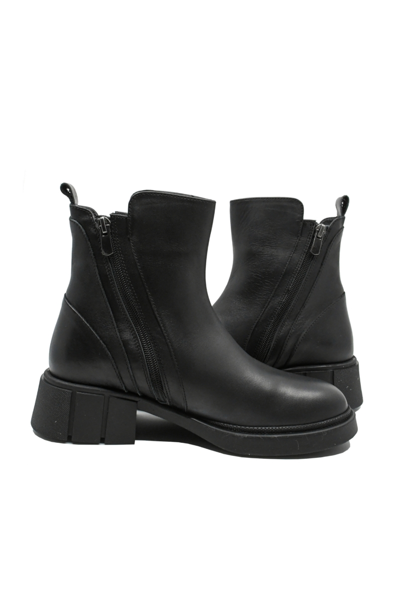 Imagine Ghete damă negre din piele naturală, cu 2 fermoare laterale MIR40581