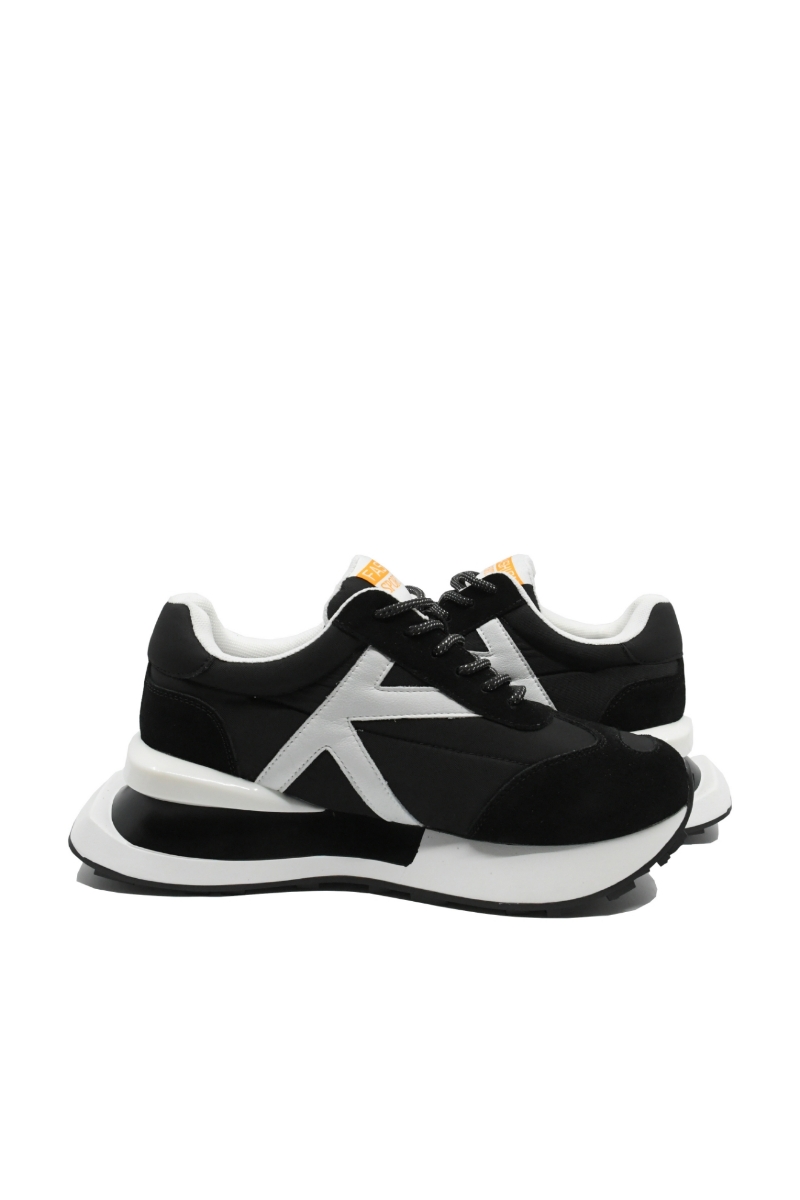 Imagine Sneakers damă ABCD, negru cu alb, din material textil și piele FLG3577-9