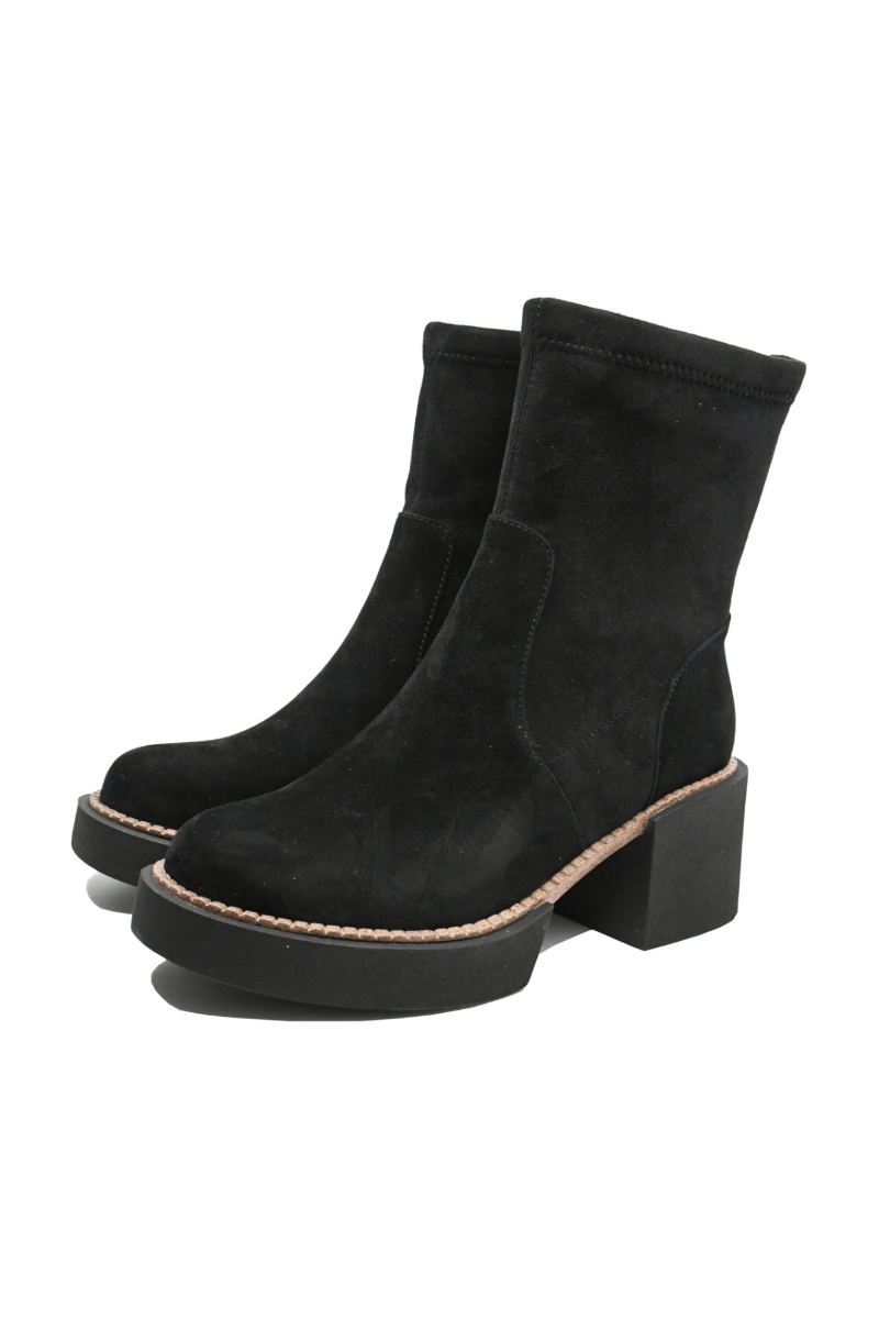 Imagine Botine negre din piele întoarsă, cu toc masiv FLG2364N