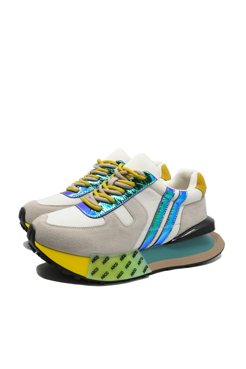 Imagine Sneakers damă ABCD, verde iridescent, din material textil și piele FLG3578