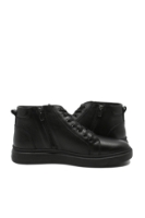 Imagine Ghete bărbați cu șiret și fermoar, negre din piele naturală FLO280