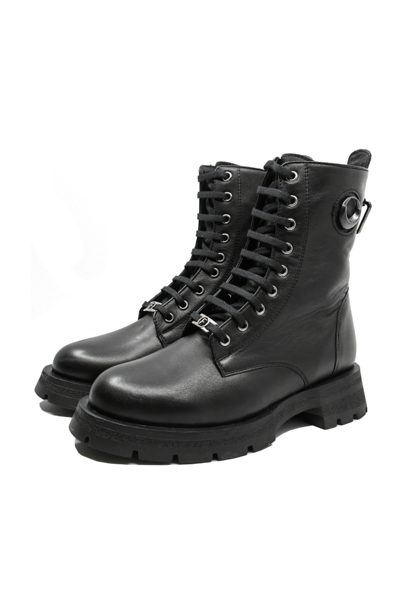 Imagine Ghete damă cu aplicații metalice, negre din piele naturală FLO389N