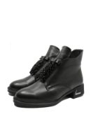 Imagine Botine damă cu ciucuri decorativi, negre din piele naturală FLO405N