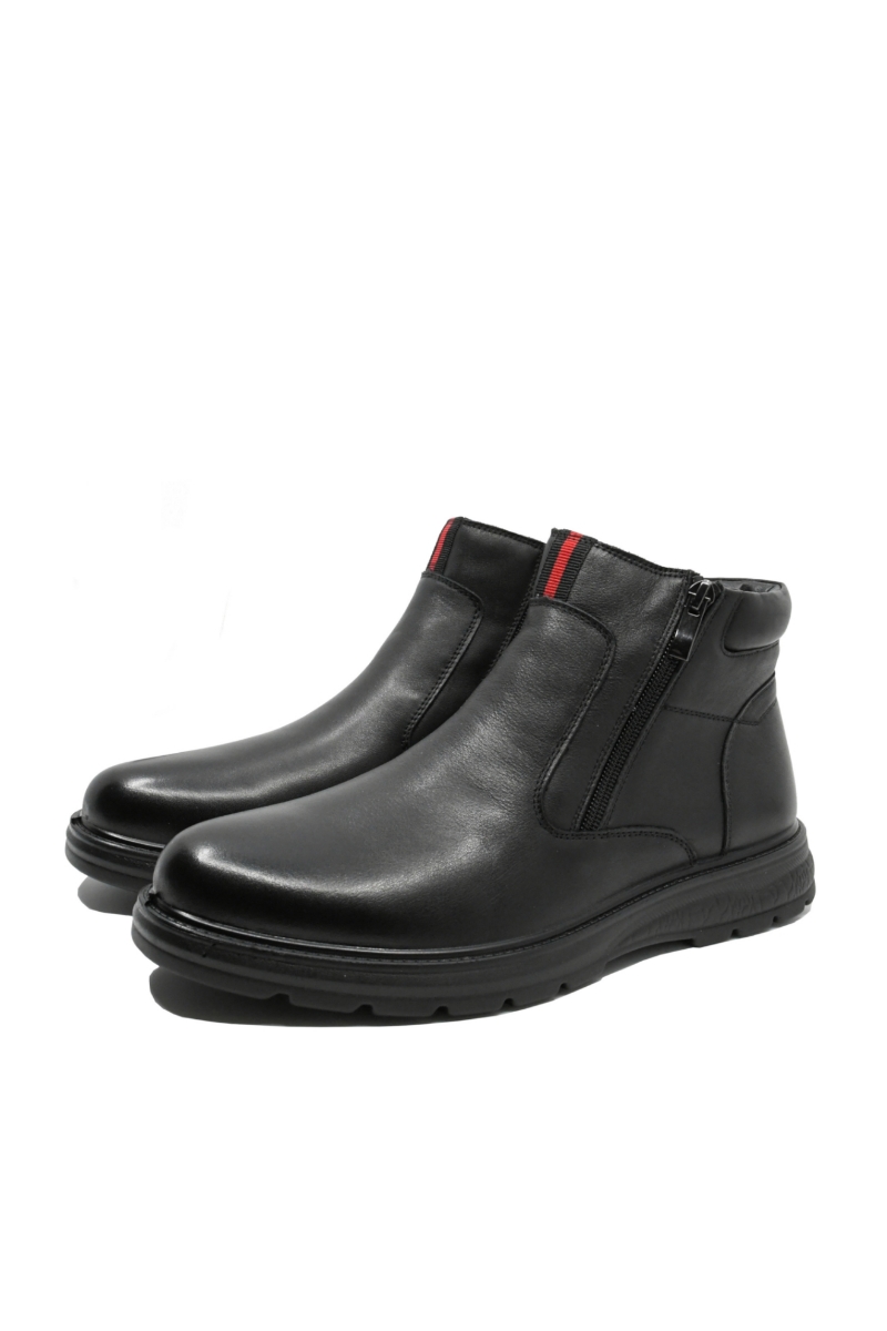 Imagine Ghete negre bărbați din piele naturală, îmblănite, cu fermoare laterale FNX52681