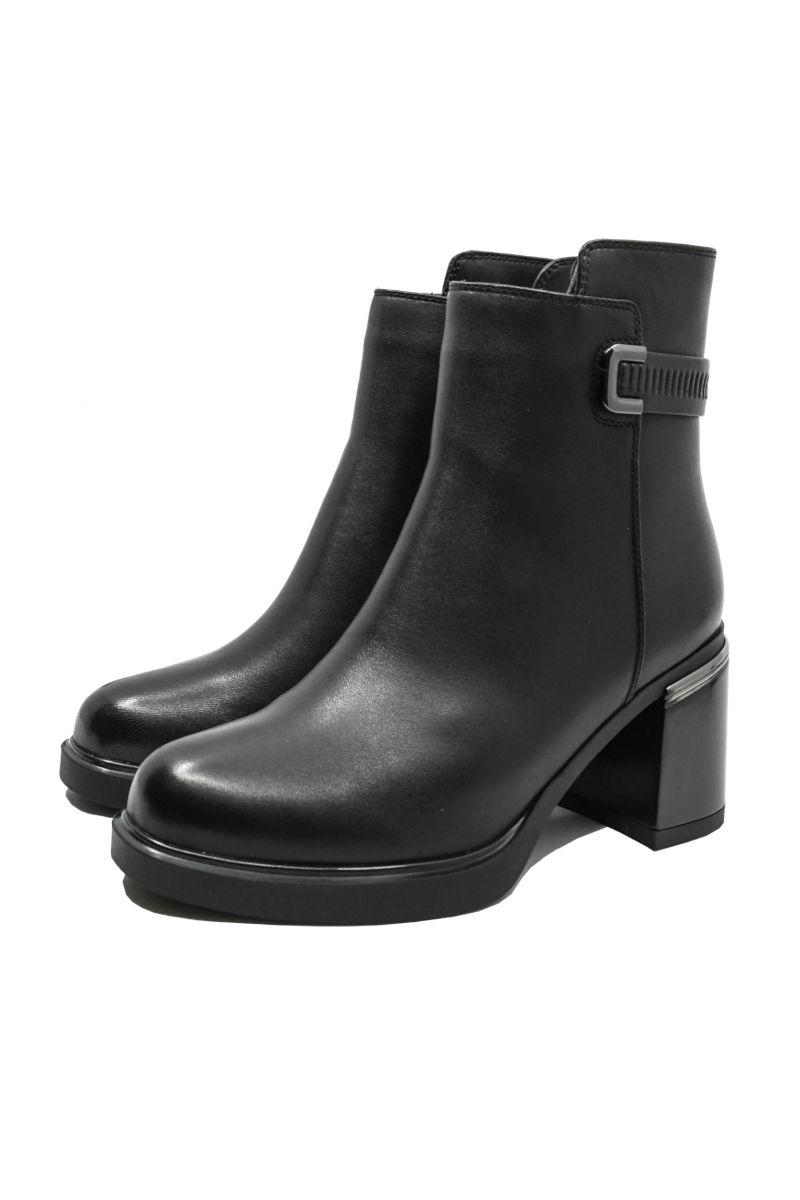 Imagine Botine elegante, negre din piele naturală, cu detaliu metalic la toc OTR350044N