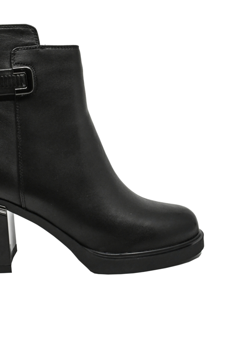 Imagine Botine elegante, negre din piele naturală, cu detaliu metalic la toc OTR350044N