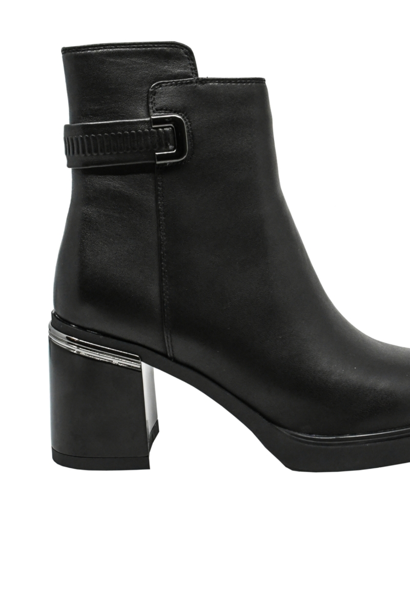 Imagine Botine elegante, negre din piele naturală, cu detaliu metalic la toc OTR350044N