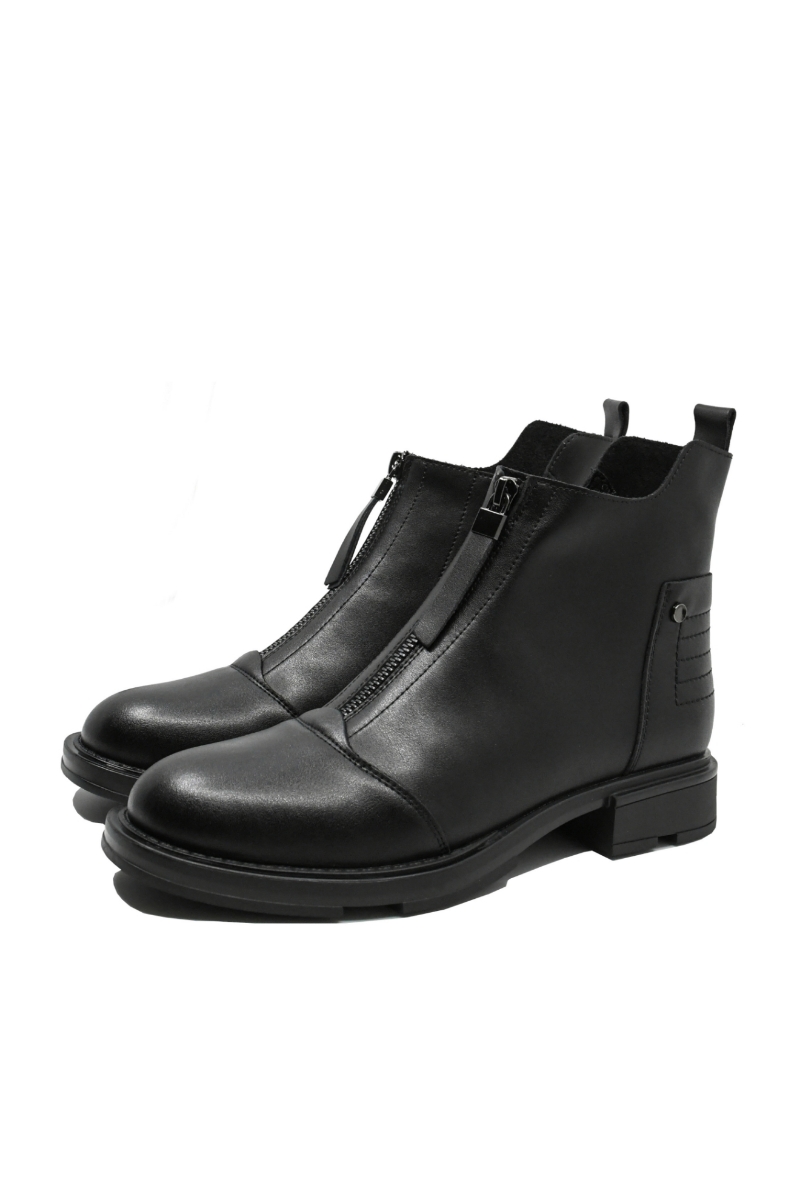 Imagine Ghete ankle din piele naturală negre cu fermoar în față OTR150025