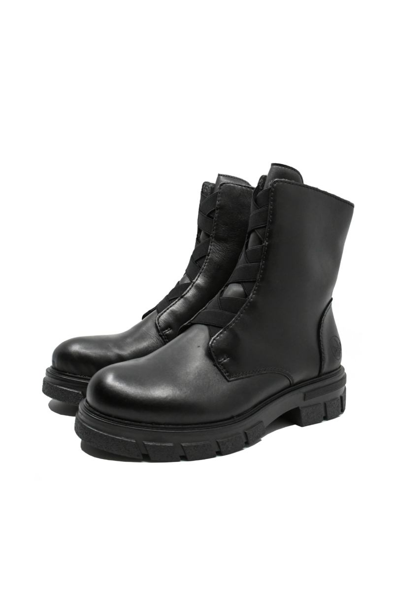 Imagine Ghete damă cu model elastic împletit, negre, din piele naturală RIKZ9179-00