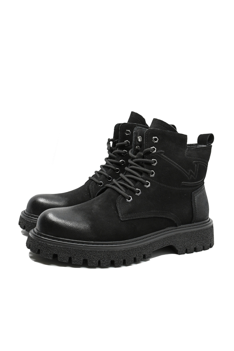 Imagine Bocanci bărbați negri, din piele întoarsă cu aspect patinat FNX9005N