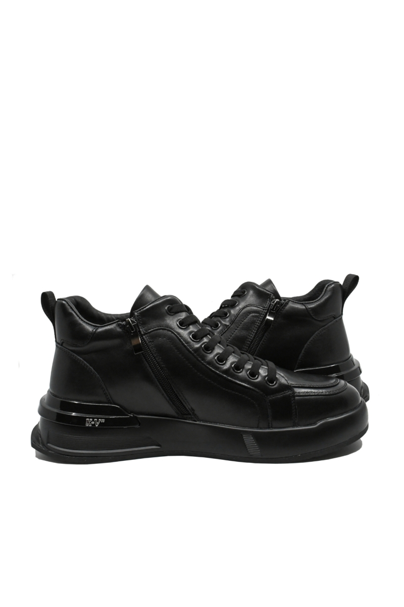 Imagine Ghete bărbați stil sport, negre, din piele naturală FNX8670N