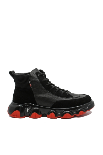 Imagine Ghete sport înalte negre din piele naturală FNX9666N