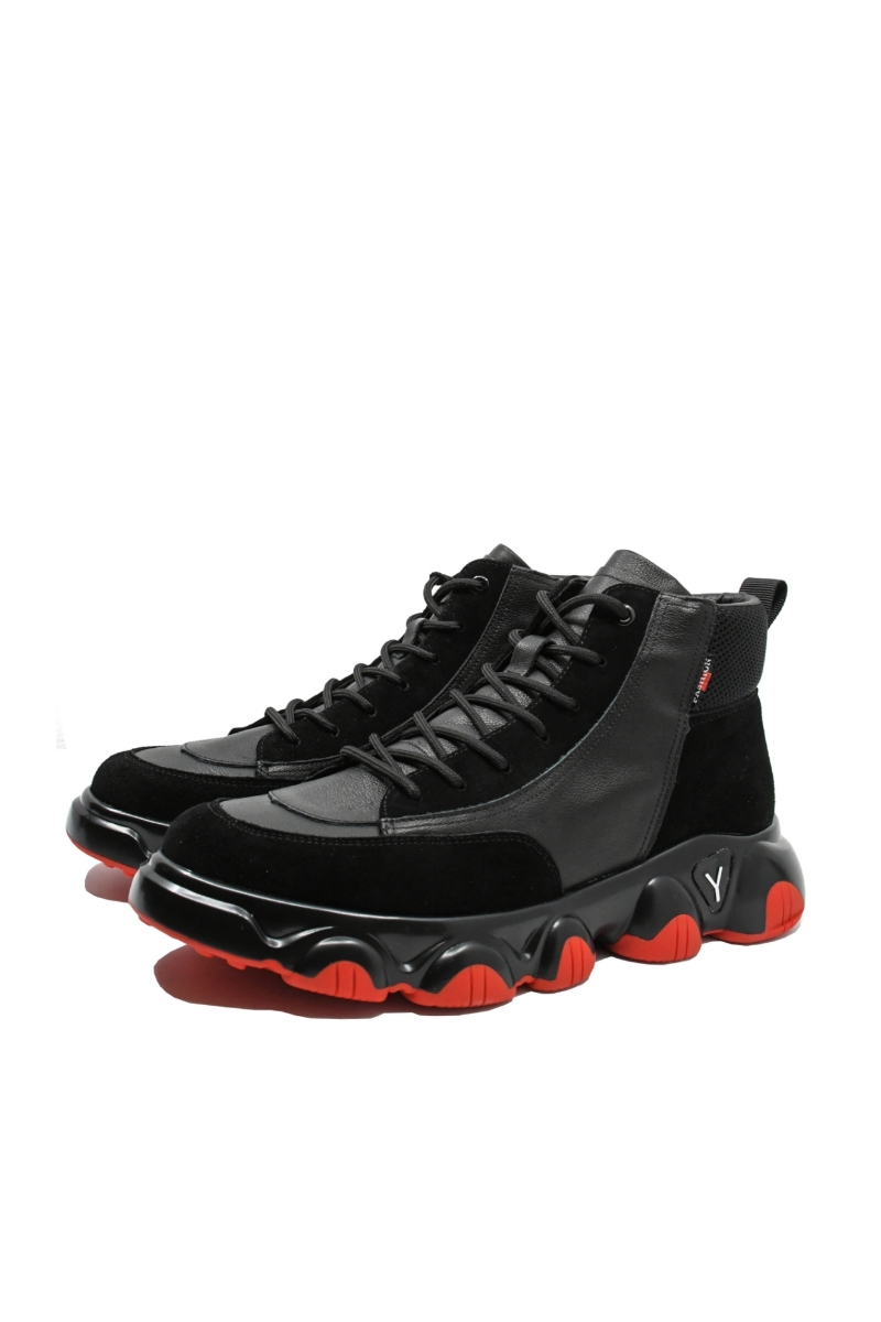 Imagine Ghete sport înalte negre din piele naturală FNX9666N