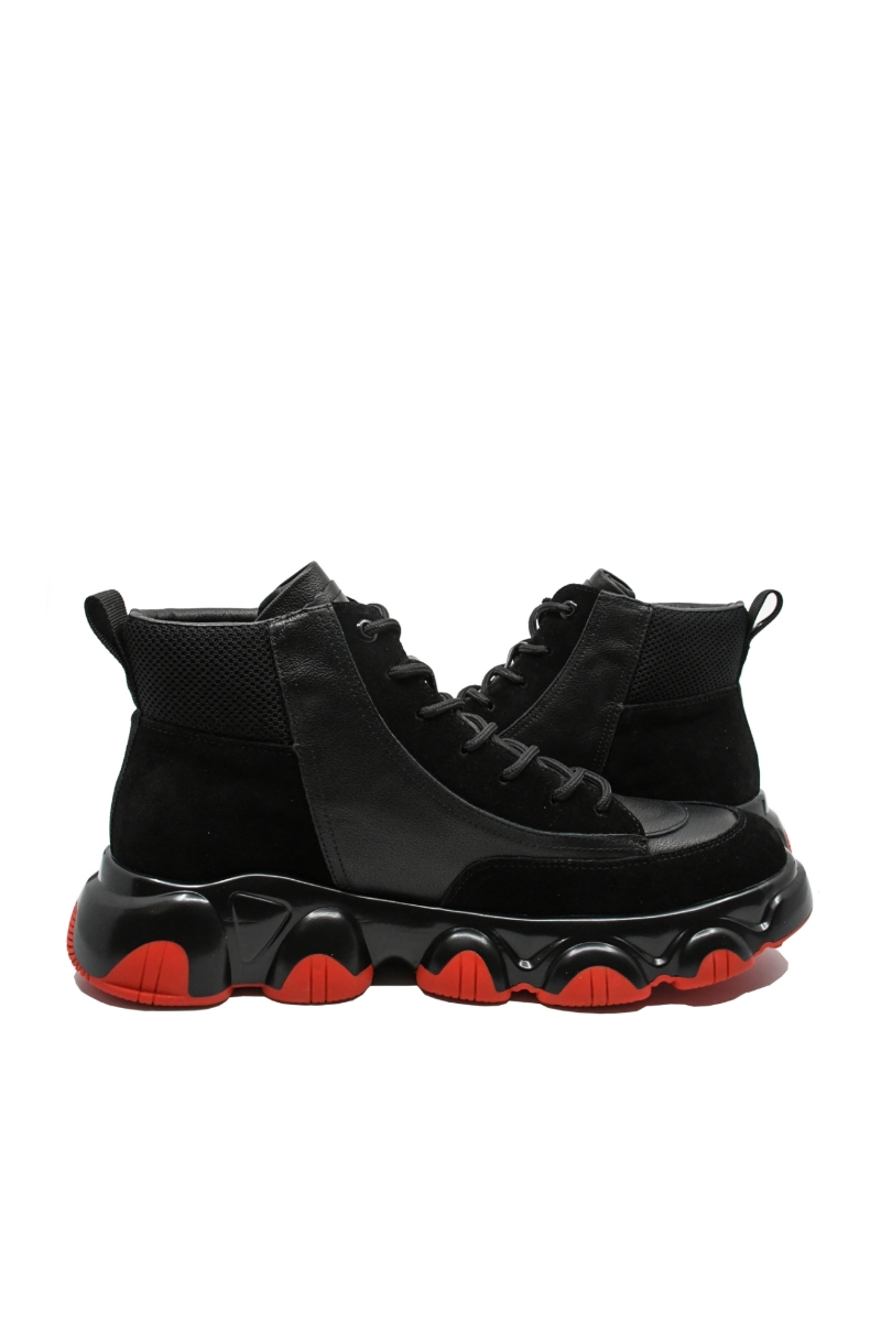 Imagine Ghete sport înalte negre din piele naturală FNX9666N