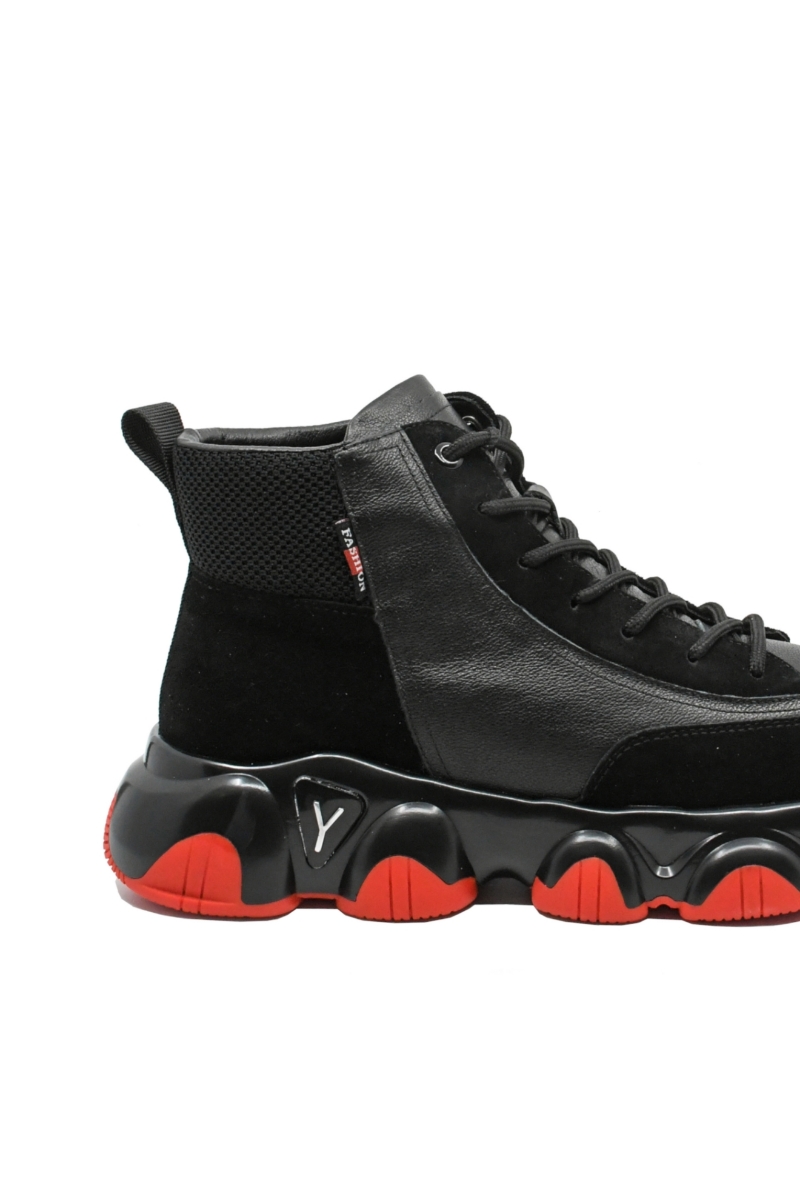 Imagine Ghete sport înalte negre din piele naturală FNX9666N