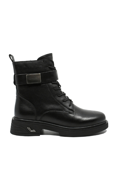 Imagine Ghete damă stil army, negre, din piele naturală FNX9050-1