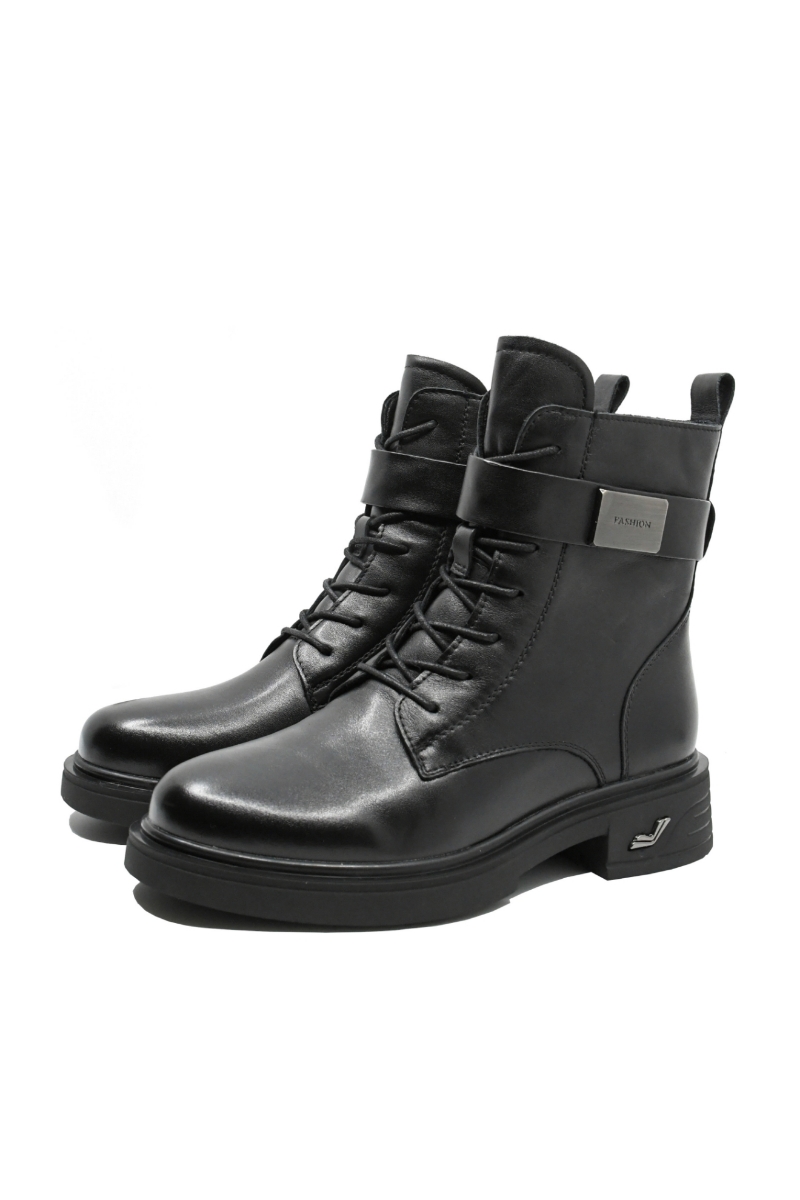 Imagine Ghete damă stil army, negre, din piele naturală FNX9050-1